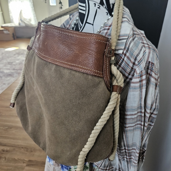 GAP 1969 Vintage Distressed Canvas Brown and Tan Hobo Handbag - Picture 6 of 7